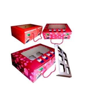 Paper Cup Cake Box With Rope –6 Cavity Assorted Design-10pcs
