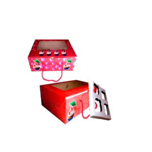 Paper Cup Cake Box with Rope- 4 Cavity(Assorted Design)-10pcs