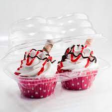 2 cavity plastic cup cake box cover 3 pc